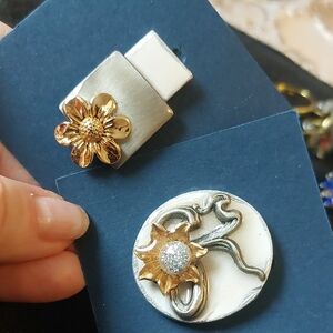 Lot Of 2 Artisan Handmade Pins Brooch Flower
